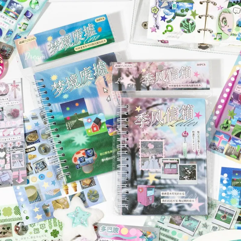 Dreamcore Aesthetic Die-Cut Sticker Book, 2 Styles 30 Sheets of Glossy/Matte Textured Stickers for Journaling, Scrapbooking, Adults, DIY Spring Glow-Up Decor (TikTokShop, INS Softcore), Stickers For Adults