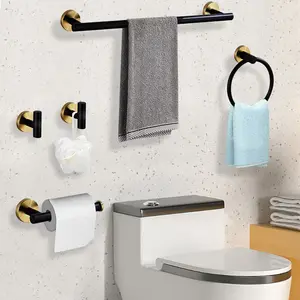 Rustproof 304 Stainless Steel 5-Piece Classic Bathroom Decor Set with Decor Ideas, Wall-Mount Hardware Kit Including Towel Rack, Toilet Paper Holder, Robe Hook, 2 Towel Rings, Bathroom Decor Ideas
