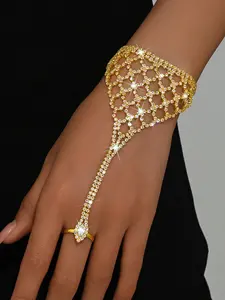 Elegant Grid Rhinestone Interlocking Bracelet, Simple Style Women's Party Vacation Design, Fashionable and Unique Hand Jewelry, Rhinestone Decorated Bangle, Rhinestone Bangle Bracelet
