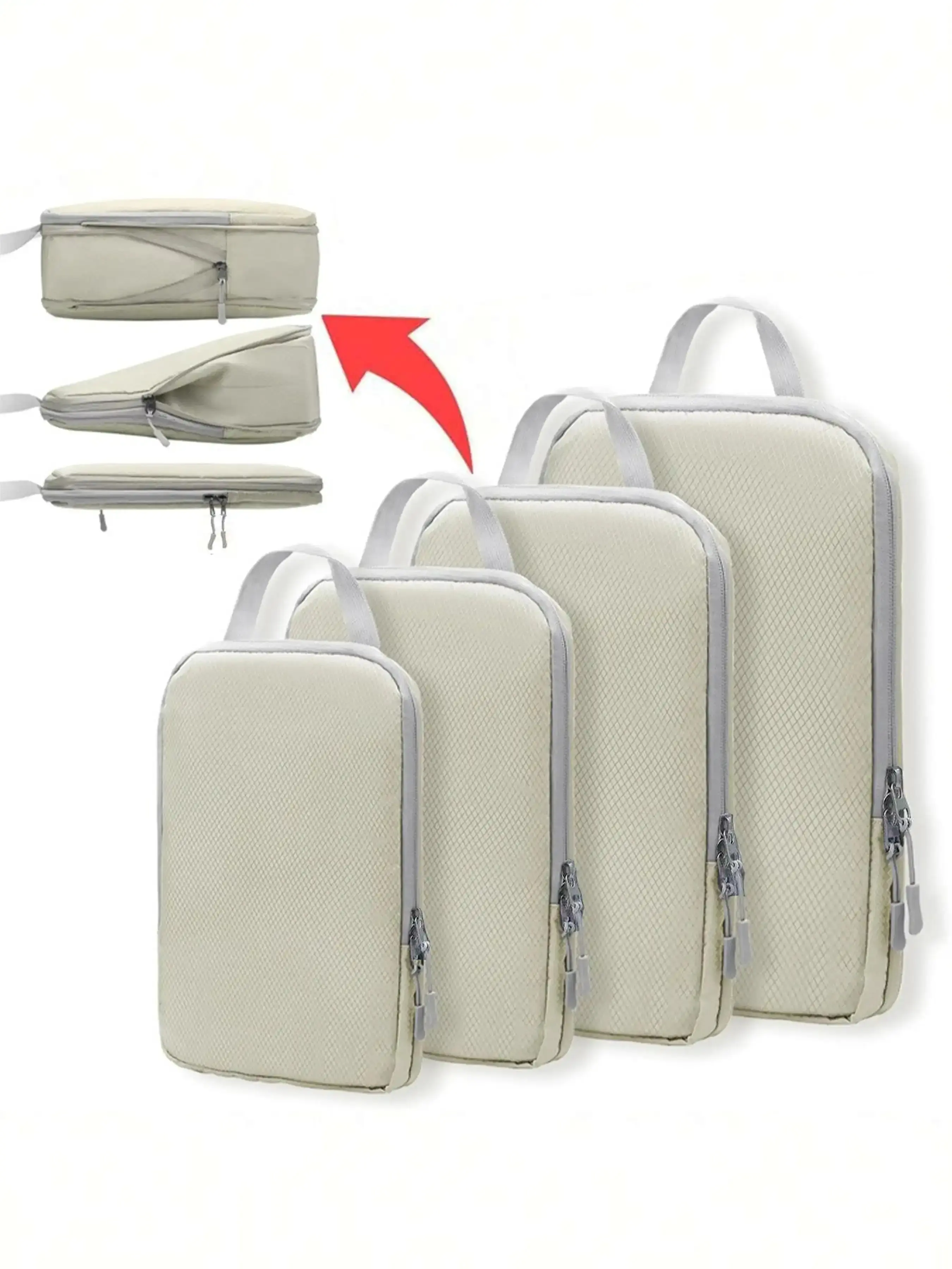 A 4-piece compression-packed cubic travel storage bag set featuring a durable and reusable design, anti-RFID functionality, and a classic aesthetic, Travel Accessories