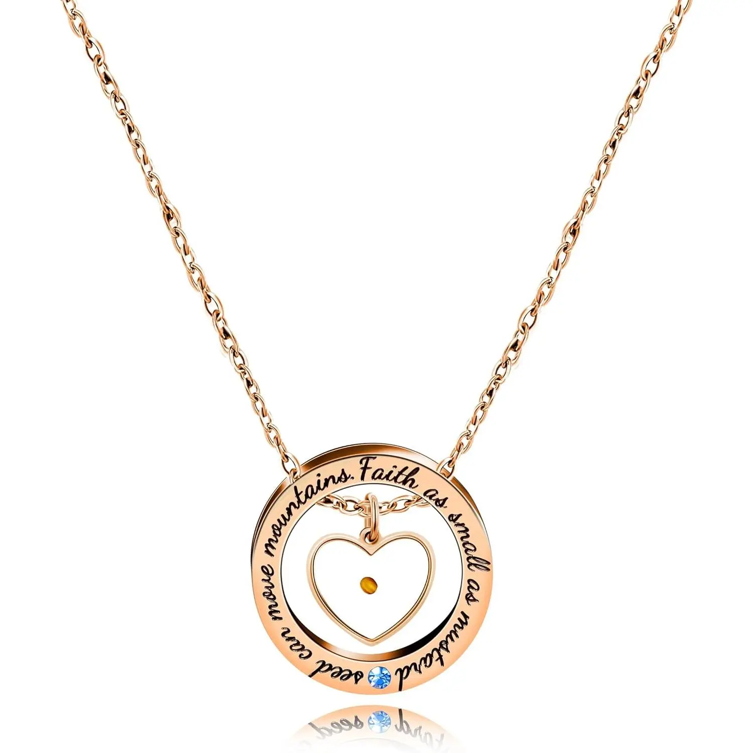 Engraved 'Faith As Small As A Mustard Seed Can Move Mountains' Round Circle Necklace Stainless Steel Christian Gift for Men Women's Baptism Communion YA958