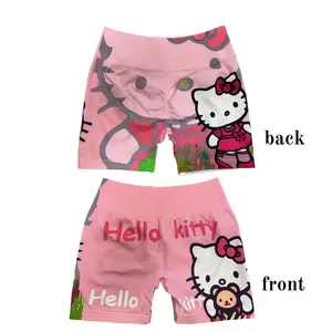 Women's Sanrio Hello Kitty Reversible Printed High-Waisted Fitness Shorts, Ideal for Yoga Workouts
