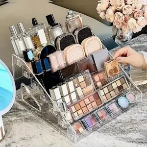 1pc Acrylic Makeup Organizer 7-Tier Transparent Cosmetic Display Shelf, Cosmetics Organizer Storage Desktop Storage for Nail Polish Eyeshadow Lipstick Skincare, Clear Vanity Organizer with Drawers, Beauty Supplies Organizer