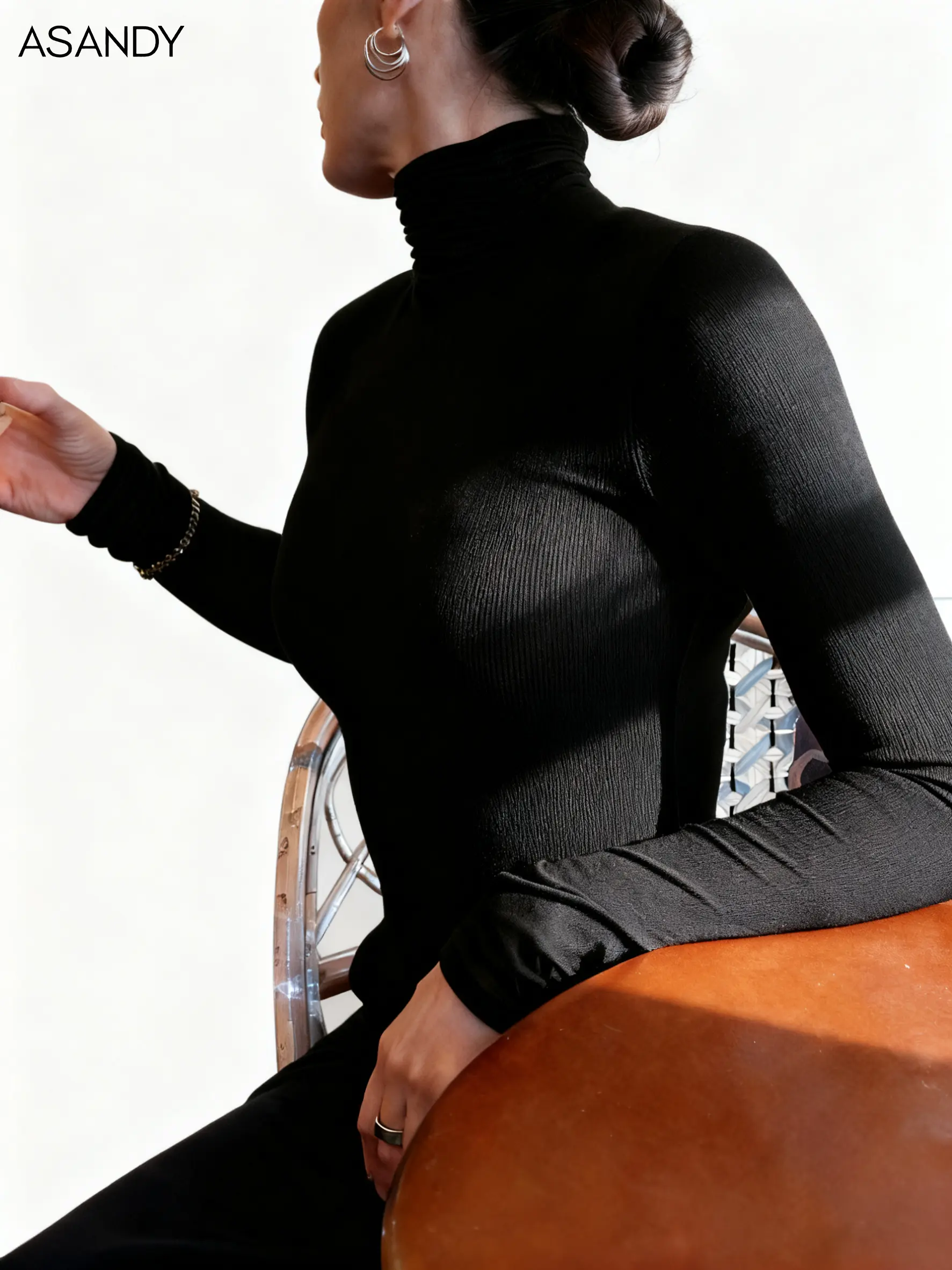 ASANDY Women's Turtleneck Knit Pullover, Slim Fit Long Sleeve Plain Basic Top, Soft and Comfortable for Winter Layering