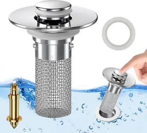 Stainless steel bathroom sink filter screen, bathroom sink stopper, 1/2 inch anti-odor sink rebound core, detachable drain plug, household items, easy-installation rebound-type bathroom drain plug with filter device and odor isolation device