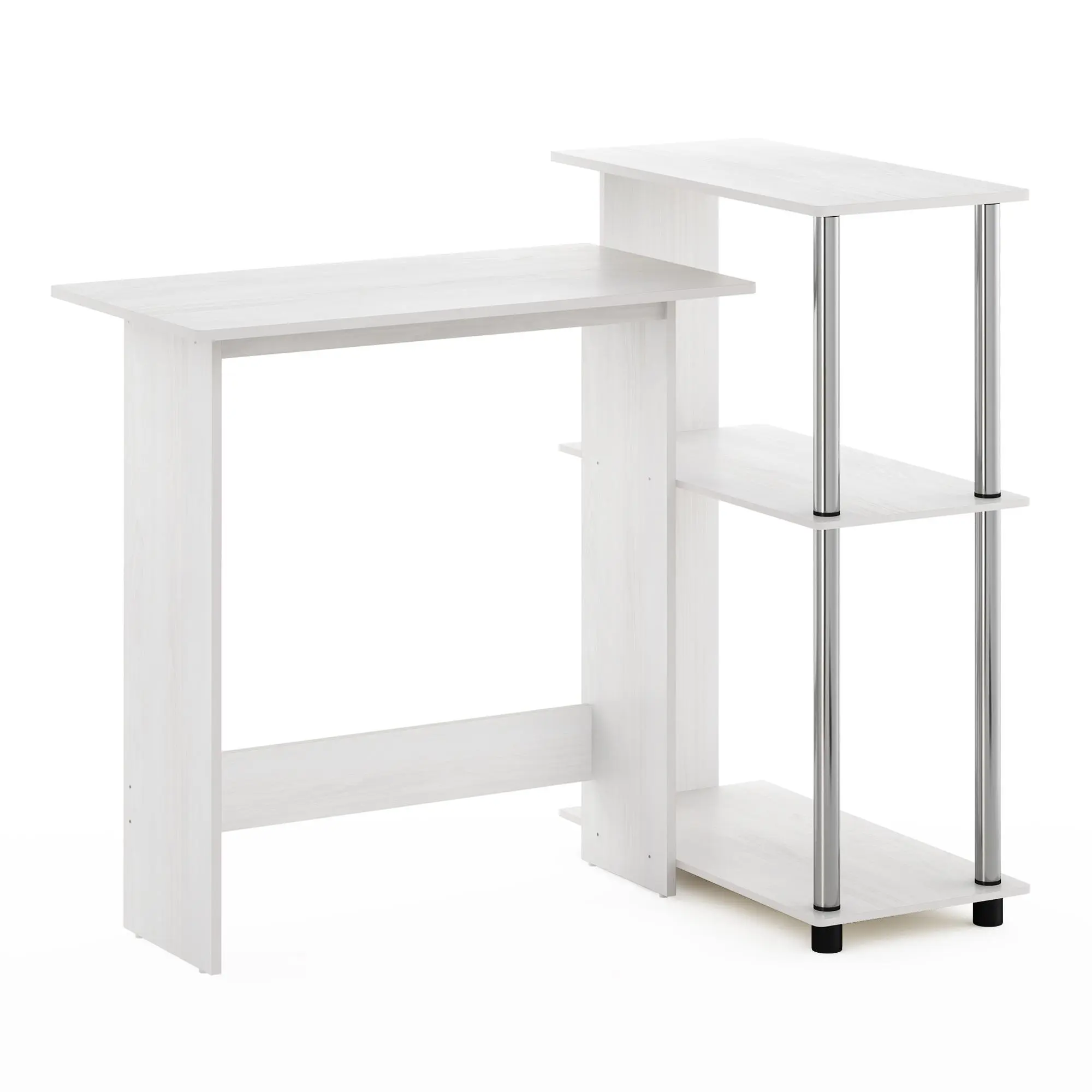 ABBOTT White Oak/Stainless Steel L-Shape Desk - 38.1-in Compact Laptop Desk, Minimalist Modern Style with Built-In Bookshelf for Bedroom & Home Office Corners, Compact Laptop Desks, L-Shape Desks
