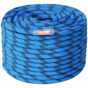 VEVOR 12.7mm Static Climbing Rope, 60.9M(200ft) Outdoor Rock Climbing Rope 30KN Breaking Tension, Fiber Rope with Steel Snap Hooks for Escape, Rappelling, Fire Rescue, Blue