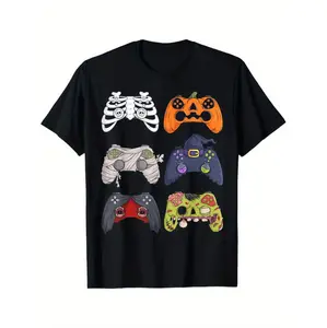 [Halloween Gaming T-Shirt] Fun Skeleton & Mummy Design Boys' Halloween Gaming Controller Graphic T-Shirt | Soft, Breathable Fabric, Short Sleeve Crew Neck Tee for Youngsters | Ideal for Summer & Birthday Celebrations