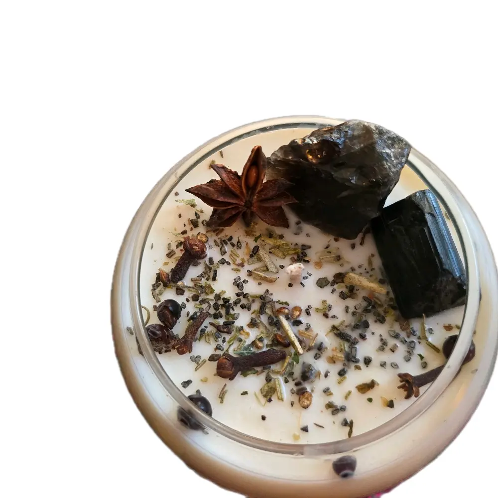 Obsidian & Herb Blend Protection Spell Glass Candle - Large Non-Toxic Household Candle with Wick, for Banishing, Warding, Energetic Shield Home Decor Lighting, Large Candles