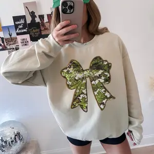 Camo Bow Hunting Sequins Patch Sweatshirt Pullover Womenswear