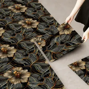 10 thickened self-adhesive floor stickers, PVC waterproof and wear-resistant leather floor stickers, art pattern, suitable for kitchen, bathroom, living room, floor installation, 11.81x11.81 inche