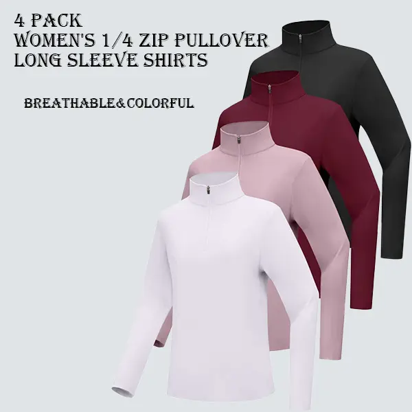 Veldtholos 4-Piece  Women's  Long Sleeve 1/4 Zip Quick Dry Hiking Top - Classic Silhouette, Minimalist, Durable, Machine Washable, Quick Dry Activewear, Athletic Lifestyle Apparel
