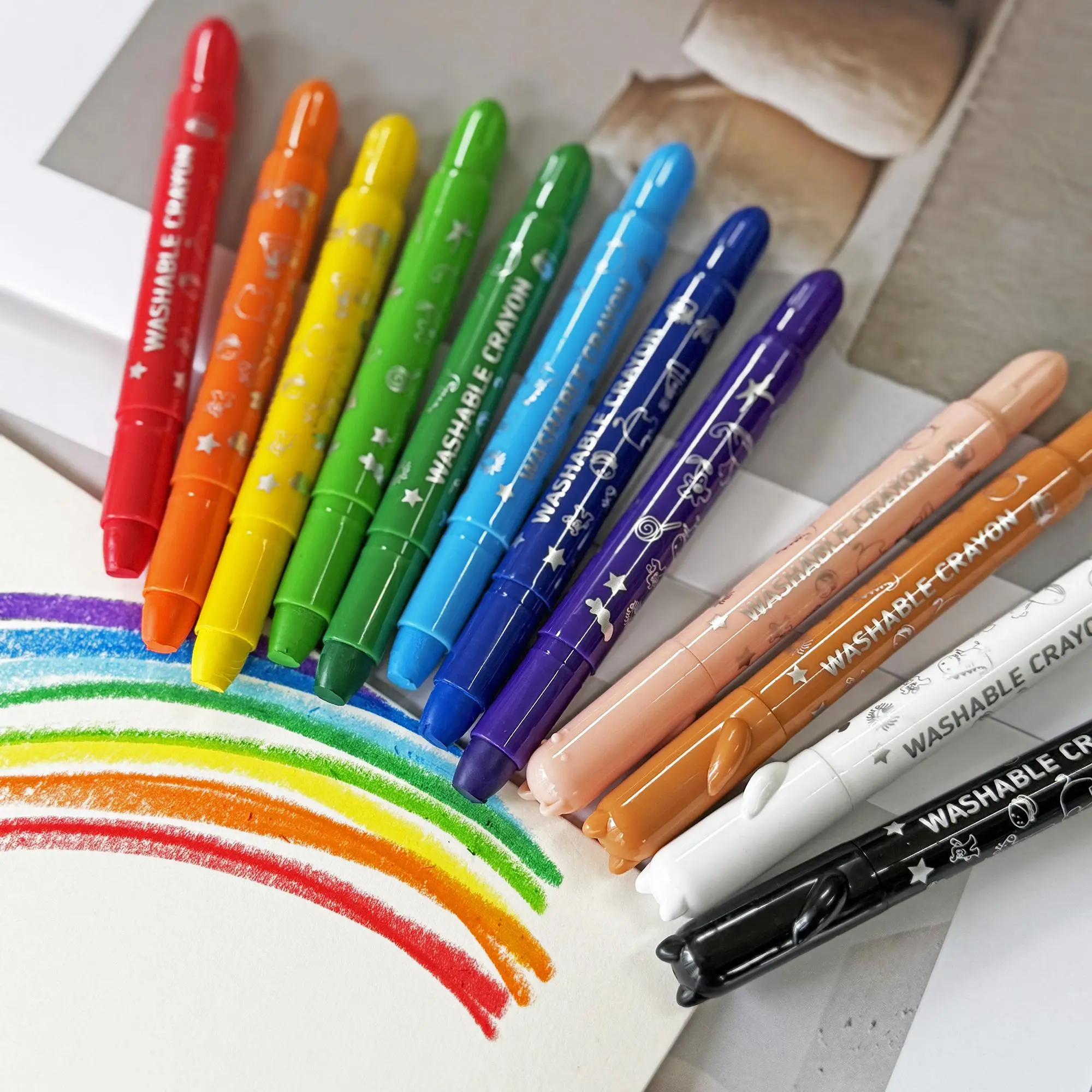 Cute Colored Gel Crayon, 12pcs/set Cat Cap Non-toxic Twistable Crayon Set for Coloring, Art Drawing Supplies, Washable & Silky Crayon, Ideal for Paper, Non Toxic Crayons