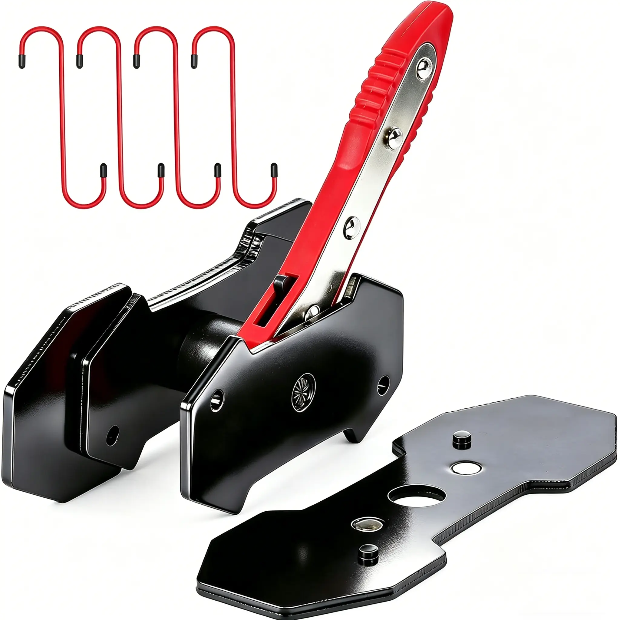 Red Brake Caliper Compression Tool,4-in-1 Universal Disc Caliper Tool with 2 Steel Plates&4 Caliper Hooks,360°Swivel Ratcheting Compressor for Automotive Brake Repair and Installation,Car Disc Brake Repair