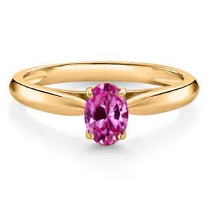 0.50 Ct Oval Pink Created Sapphire 10K Yellow Gold Solitaire Engagement Ring