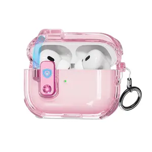 2nd Gen Clear Protective Case with Magnetic Lock & One-Click Opening Pink Shockproof Audio Shell for AirPods Pro 2 2023 2022 2019