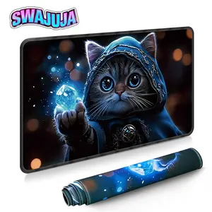 Crystal Claw Magic Cat Element Game Mat, Large Tabletop Pad, Tcg & Board Game Mat, Dream Forest Design, Wrist Support Desk Pad, Gaming Mouse Pad