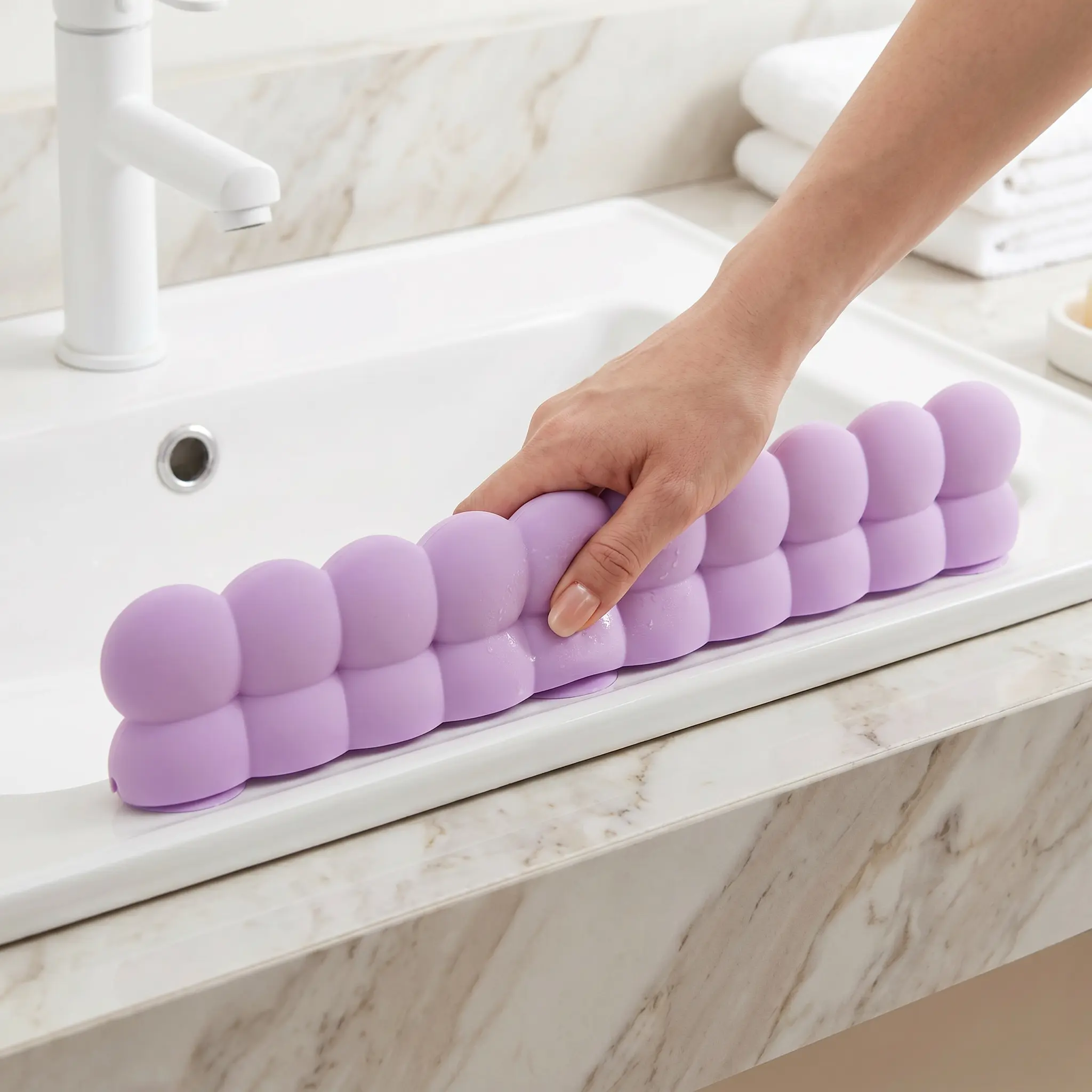 Purple Silicone Splash Guard, Cuttable Anti-Slip Bathroom Sink Water Stopper, Kitchen Specialty Utensil