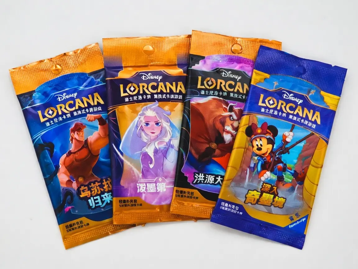 Disney Lorcana TCG Factory Sealed 4-Booster Pack Bundle - 4 Different Chapters, Simplified Chinese Edition, Chase Cards, Enchanted Rares, Cold Foils, Rare Pulls, Trading Card Collectibles, Booster Packs