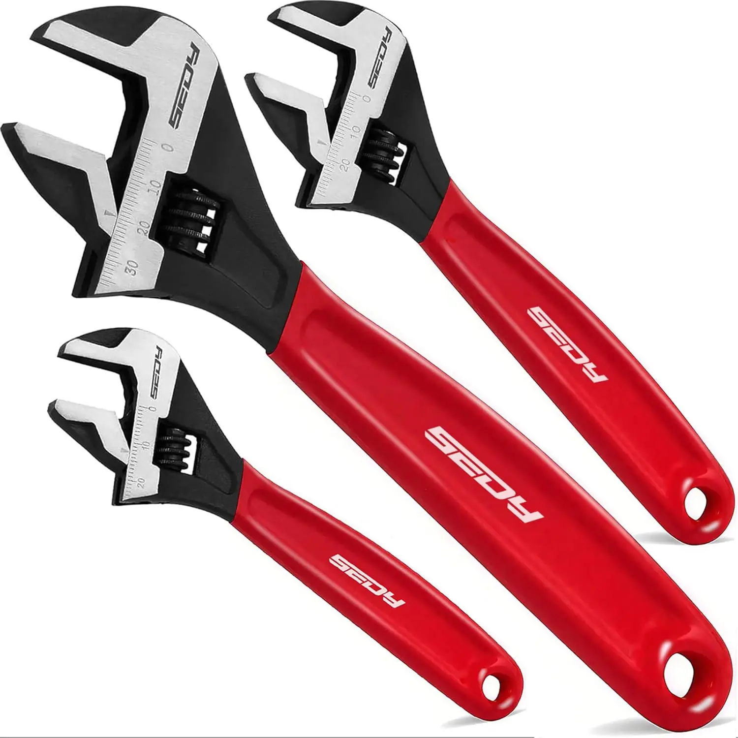Adjustable Wrench Set Pipe Spanner: 6" 8" 10" Wide Jaw Black Oxide Wrench With Cushion Grip, Laser Marked Metric & SAE Scales, CR-V Steel for Professional gear in hardware  store