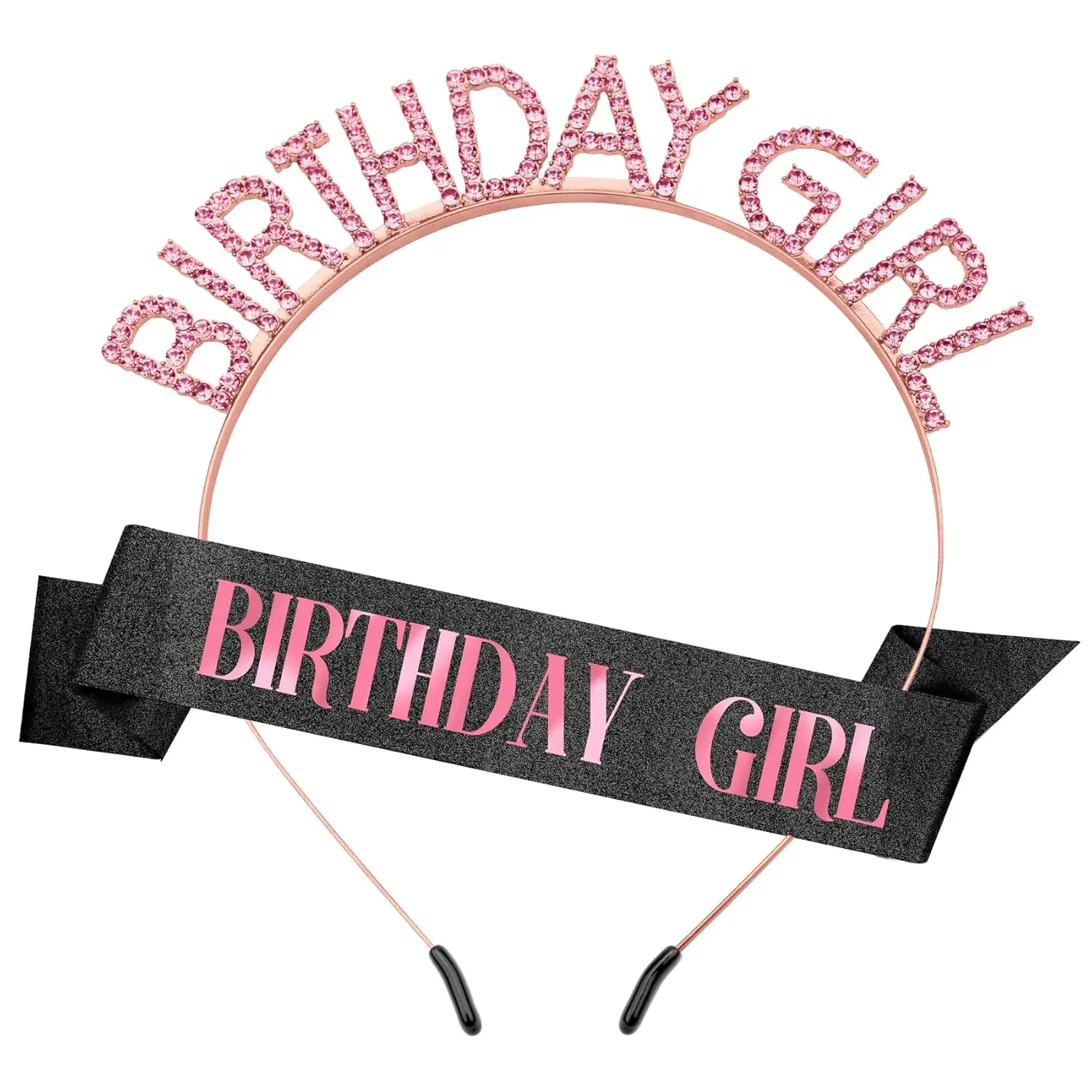 Birthday Crown Birthday Sash for Women, Birthday Girl Sash, Birthday Girl Crown, Glitter Black Birthday Sash and Crown Rhinestone Headband Set, Happy Birthday Girl Princess Tiara Sash Accessories