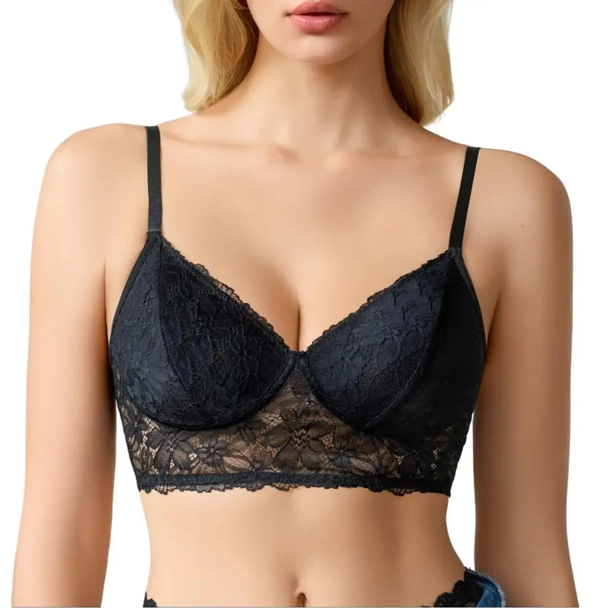 Avidlove Lace Bra Bralettes Womens Wireless Balconette Bras Half Cups Double-Layered Soft Breathable Fabric Seamless Everyday Wear