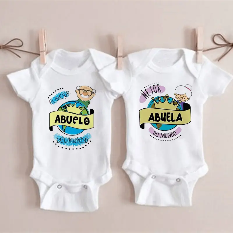 Funny Spanish Print Baby Bodysuit, 100% Cotton Short Sleeve Romper for Newborns and Infants, 'Grandpa & Grandma' Themed Baby Shower Gift, Cotton Bodysuits, Fun Themed Bodysuits