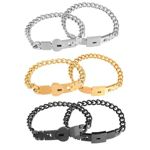 2 Pcs Lover Heart Love Lock Couple Bracelet with Lock Key Bangles Kit Couple Jewelry Gift