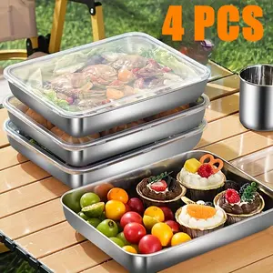 4pcs/set Stainless Steel Food Storage Containers - Large Square, Transparent Lids, Leak-proof, Stackable | Perfect for Home & Outdoor, Ideal for Meat, Fruits, Vegetables, Meal Prep Containers