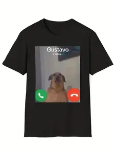 Gustavo The Dog'S Barking Joke T-Shirt - a Funny Graphic Novelty Tee for Adults, Black Casual Short-Sleeve Round Neck Shirt, Machine Washable, a Gift for Dog Lovers, Everyday Wear