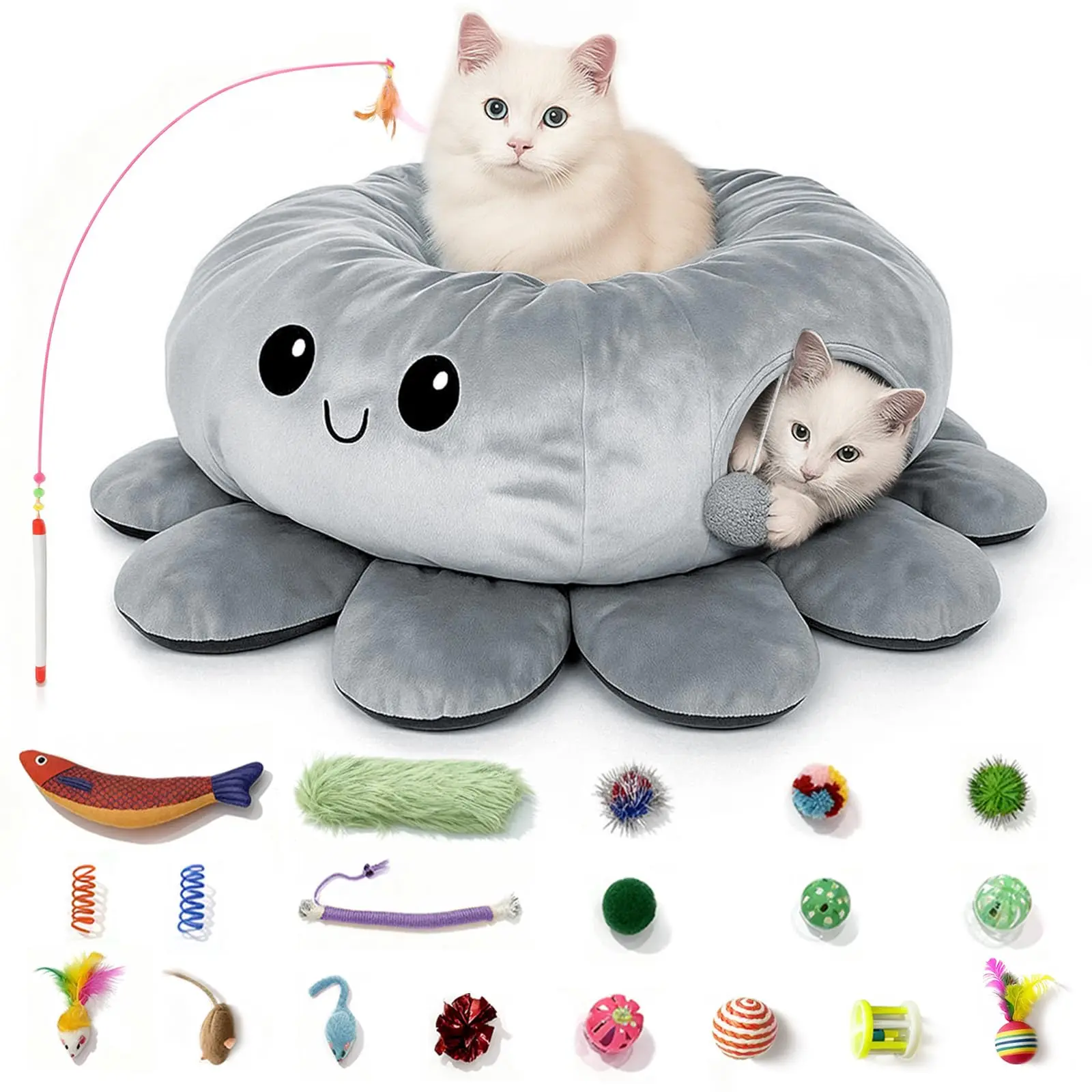 Cat Tunnel Bed for Indoor Cats, Peekaboo Cat Cave Bed, Cat Tunnel Christmas Tree Skirt, Octopus Shaped Cat Tunnel Toy Set Suitable for multiple cats to play with #SummerSale