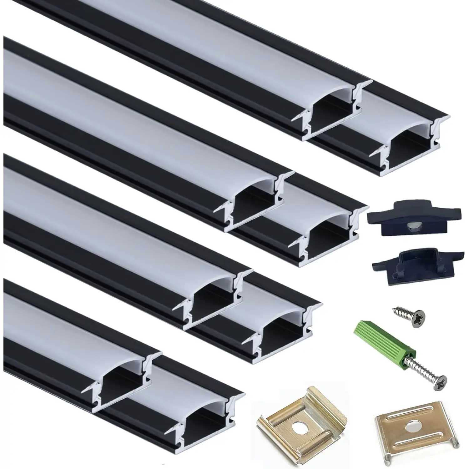 Recessed LED Strip Black Channel Diffuser 8-Pack 6.56FT,23.5X7MM LED Tape Aluminum Track with Flange,Flush Mounted Wardrobe Bookcase Wine Cabinet Groove Low Profile (6.56FT, Black, 8)