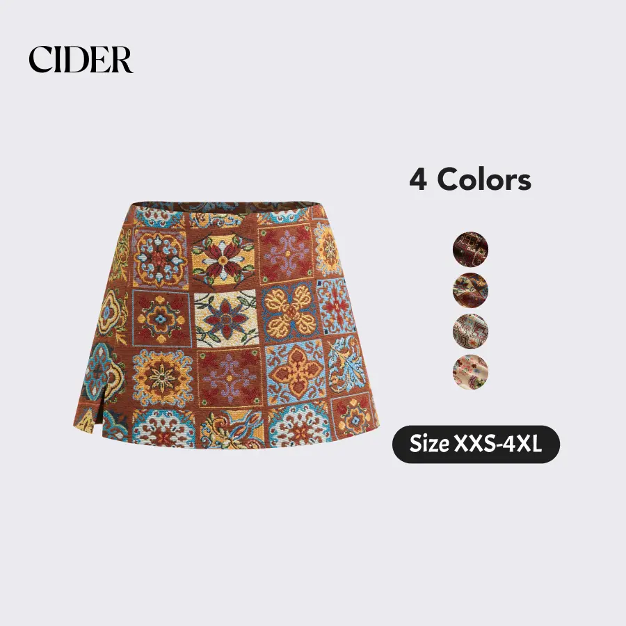 Cider Jacquard Low Rise Floral Split Mini Skort