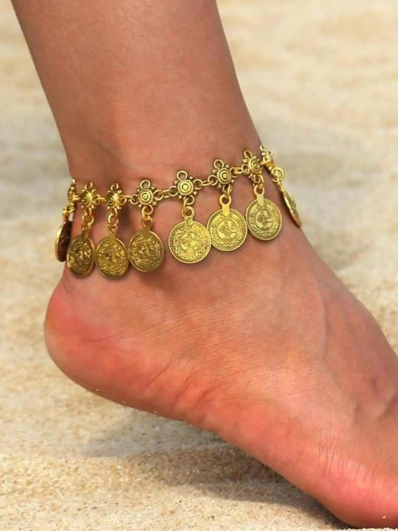 Boho Coin Tassel Anklet, Vintage Gypsy Style Stainless Steel Foot Chain, Tribal Ethnic Design, Plain Pattern Type, Belly Dance Accessory, Elegant Accessory, Perfect for Weddings, Birthdays, Christmas, Boho Style Jewelry, Wearable Jewelry