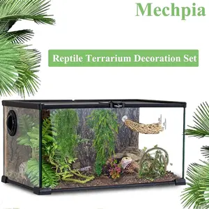 12 Pieces Bearded Dragon Tank Accessories, Reptile Hammock Plants and Vines Terrarium Branch Plants Habitat Decoration for Lizard Gecko Snake Hermit Crab