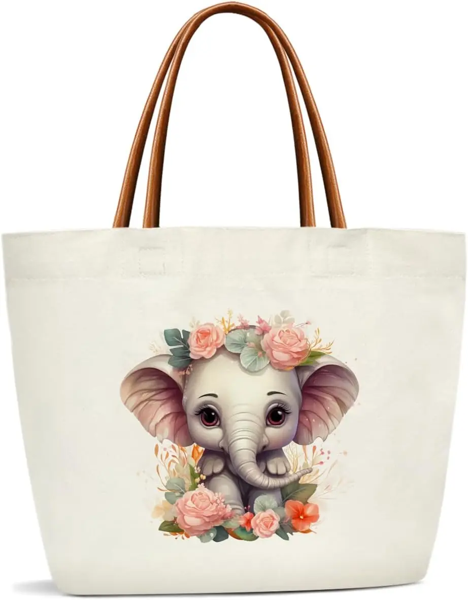 Elephants Gifts Canvas Tote Bag For Women, Cute Tote Bags  Grocery  Bag for Shopping Work Travel, Motivational Gifts for Halloween Christmas Beach Bags for Elephants Lovers Friends -45