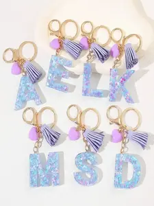 Initials Letter, Cute Heart Tassel Decor Resin Charm with Key Ring, Trendy Cute Keychain, Fashion Accessories for Women & Girls, Unique Gift Idea for Friends and Family