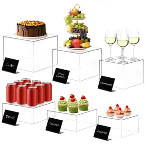 Buffet Risers 6Pcs Food Risers for Buffet Table Acrylic Risers Display Stands Dessert Cake Stands for Party Catering Buffet Risers and Stands for Food Display (Clear 8",7.5",7",6.8",6",5")