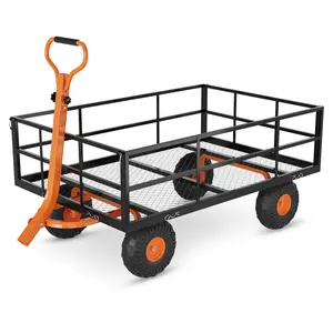 3-in-1 Heavy Duty Garden Cart Wagon 1200 Lbs Capacity with Removable Mesh Sides, 13 Inch All-Terrain Tires, 180° Rotating Handle, Steel Utility Yard Flatbed Trailer Cart for Garden Farm Lawn Outdoor Work