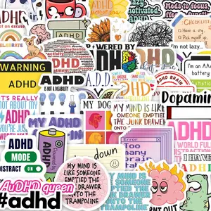 51pcs ADHD Awareness Art Stickers Pack, Waterproof Neurodiversity Mental Health Quote & Brain Decals for Laptop, Water Bottle, Journal & Scrapbook, Stickers for Scrapbooking, Neurodivergent Gift