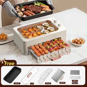 1500W Portable Smokeless Indoor Electric Grill, 360° Auto-Rotating Hot Dog Roller & Kabob Skewers, Dual-Zone Grill/Universal Griddle, Precise Temp Control, Easy-Clean Removable Design,Dishwasher Safe,Multi-Function Cooking gift