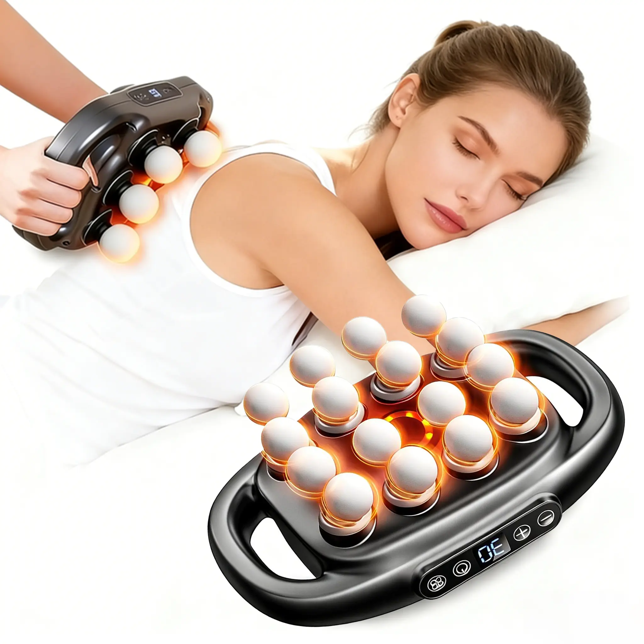 16-Head Deep Tissue Massage Gun, Palm-Graspable Multi-Target Relief Massage Device with 9 Modes & 30 Intensities, 2600mAh Quiet Percussion Tool for Back, Neck, Legs Muscle Pain, Ideal Birthday Gift, Relief Massage Devices