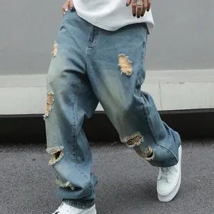 Gildan Ripped Blue Jeans - Classic Fit, 100% US Cotton, Durable & Comfortable, Tear-Away Label, Casual Wear