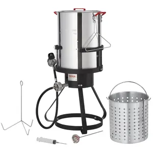 VEVOR Turkey Deep Fryer,  30-qt Turkey Fryer Boiler Steamer Cooker Set, Outdoor Aluminum Seafood Frying Pot, 54,000 BTU Burner Propane Gas Boiler, Includes Basket, Perforated Poultry Rack, Thermometer