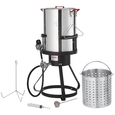 【Fallpicks】VEVOR 30-quart Turkey Deep Fryer Outdoor Aluminum Cooker Set - 54000 BTU Propane Gas Burner, Durable and Efficient, 30qt Turkey Fit, Family-sized Fryers, Basket Included, Perforated Poultry Rack, Thermometer