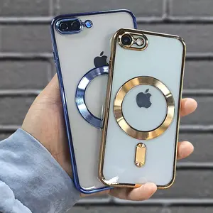 Magnetic for iPhone X XS XR XS Max 7 8 SE2 SE3 7Plus 8Plus 11 12 13 14 15 Pro Max  Case Electroplated Edge Clear Back Slim Protective Phone Case with Camera Protection Compatible with