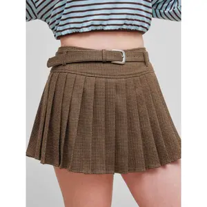 Cider [size 2-26] Wool-like Mid Rise Houndstooth Pleated Skort With Belt SwimWeek