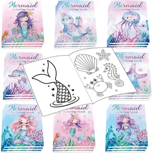 24PCS Mermaid Mini Coloring Books Purple Mermaid Theme Party Favors Ocean Mermaid Coloring Books Bulk for Kids Mermaid Theme Birthday Party Drawing Book Craft Supplies