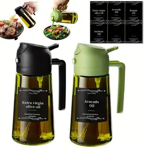 2Pack 2-in-1 Oil Sprayer Bottle 16oz 470ml | Auto Flip Lid Clear Glass | Olive Oil Dispenser Mister & Pourer | Food Grade | Air Fryer BBQ Cooking | Black White Green