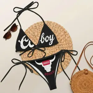 Women's 3D Sublimation Print Bikini Set - Triangle Top, High Waisted Swim Bottom, Adjustable Tie, Quick Drying Active Beachwear for Summer Pool Parties, Coors Country Western Rodeo Banquet Hawaii Vacation Outfits